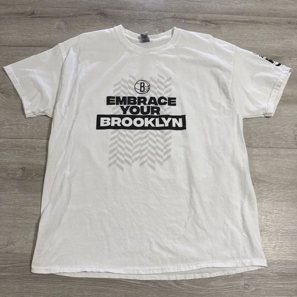 Brooklyn Nets Basketball Shirt Embrace Your Brooklyn White Tee Men's XL